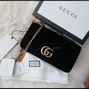 GUCCI marmont mini black velvet gold crossbody